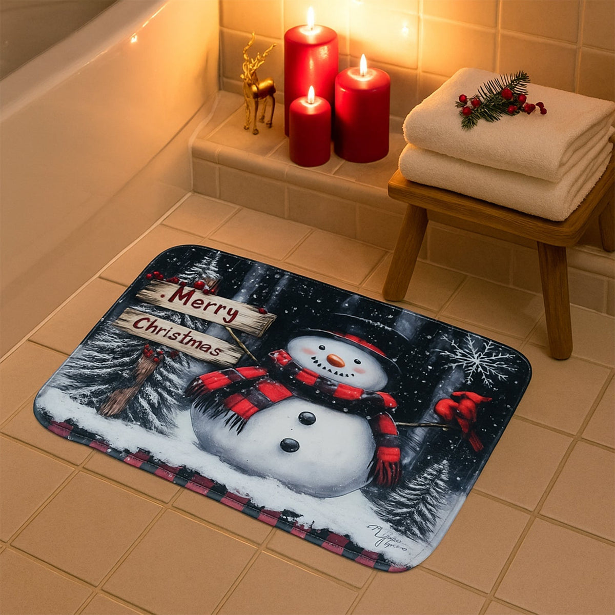 3 in 1 Christmas-Themed Bathroom Mat - (1 Set)