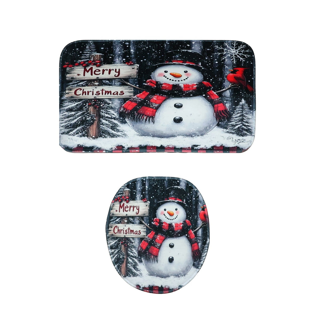 3 in 1 Christmas-Themed Bathroom Mat - (1 Set)