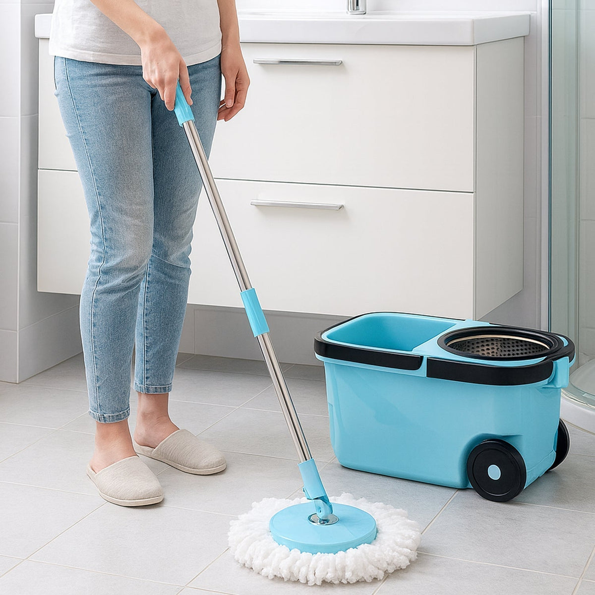 360° Spin Mop with Super Absorbent Microfiber Heads (1 Set)