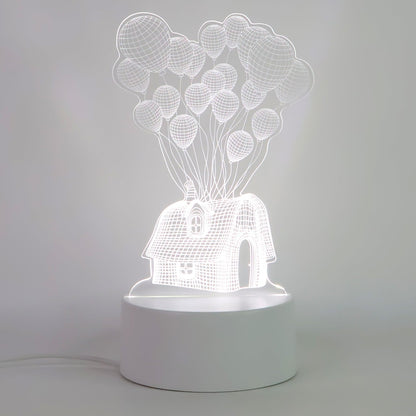 3D Illusion LED Night Lamp with House and Balloons Design