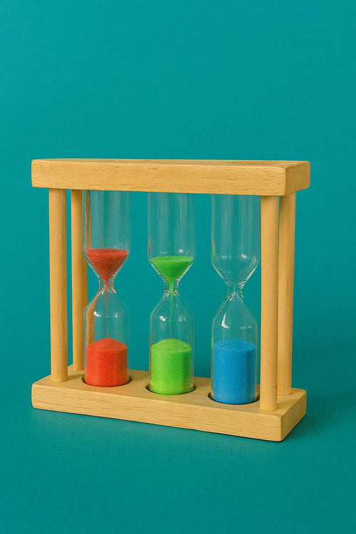 3-in-1 Colorful Sand Timer Set (1 Min, 3 Min, 5 Min) with Wooden Frame