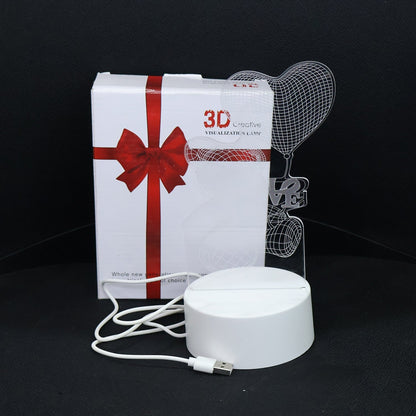 3D Illusion LED Night Lamp with Teddy Bear Holding Heart Design