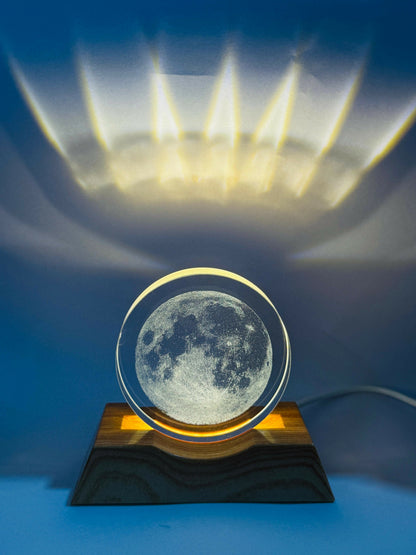 3D Moon LED Night Lamp with Wooden Base