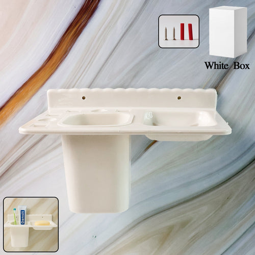 3in1 Wall Mounted Multi-Compartment Toothbrush & Soap Holder with Cup (1 Pc)