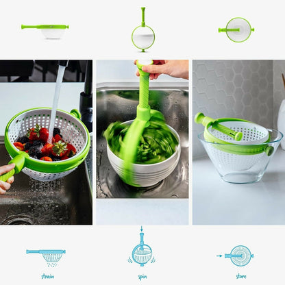 360° Rotating Salad Spinner with Handle | Multi-Function Vegetable Fruit Dryer Basket with Drain Holes
