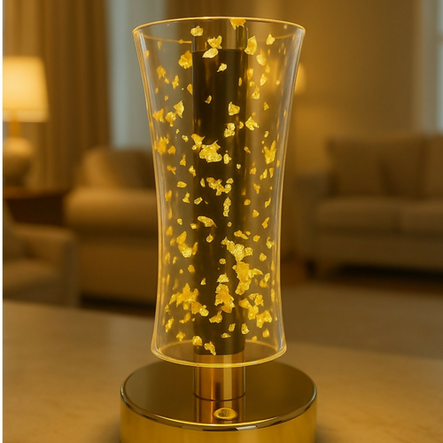 3D Illusion Golden Flakes LED Vase Shape Table Lamp with Touch Control