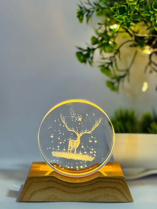 3D Deer Night Lamp with Wooden Base