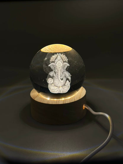 3D Crystal Ganesha LED Night Lamp Crystal Ball Night Lamp,Creative Engraved Crystal Ball Night Light