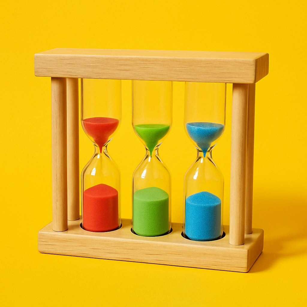 3-in-1 Colorful Sand Timer Set (1 Min, 3 Min, 5 Min) with Wooden Frame